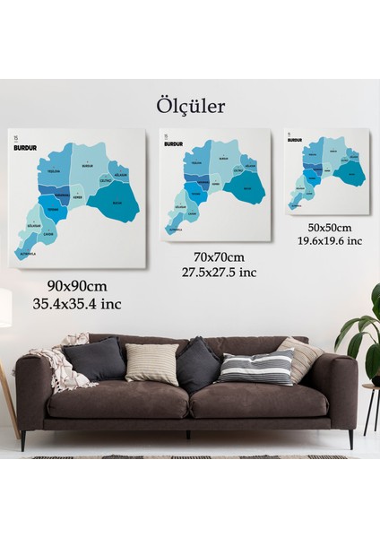 Burdur Ili ve Ilçeler Haritası Dekoratif Kanvas Tablo 1305 indirimleri
