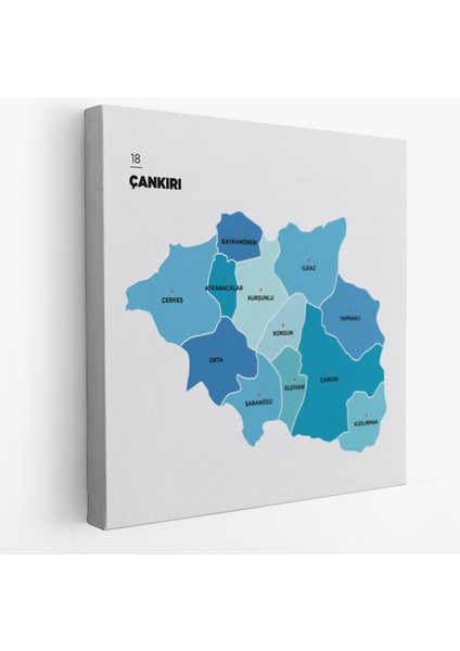 Çankırı Ili ve Ilçeler Haritası Dekoratif Kanvas Tablo 1314
