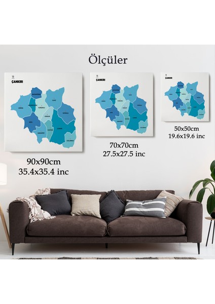 Çankırı Ili ve Ilçeler Haritası Dekoratif Kanvas Tablo 1314 indirimleri