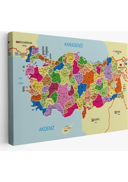 Türkiye Haritası Kanvas Tablo Il ve Ilçeli Ayrıntılı Eğitici Komşulu Tablo 3008
