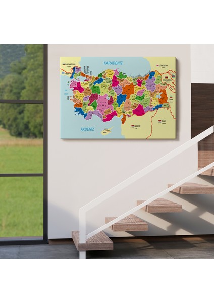 Türkiye Haritası Kanvas Tablo Il ve Ilçeli Ayrıntılı Eğitici Komşulu Tablo 3008 indirimleri