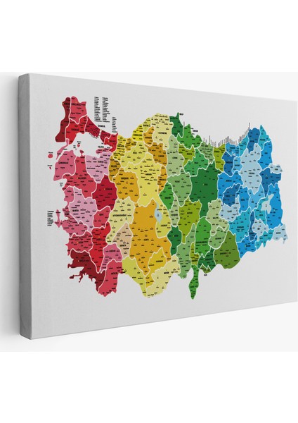 Türkiye Haritası Kanvas Tablo Il ve Ilçeli Ayrıntılı Eğitici Dekoratif Tablo 3049