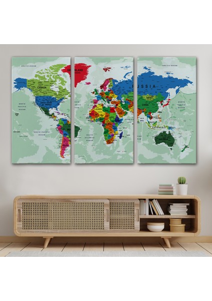 Dünya Haritası Son Derece Ayrıntılı Eğitici Okyanuslu Dekoratif Kanvas Tablo 2553 modelleri