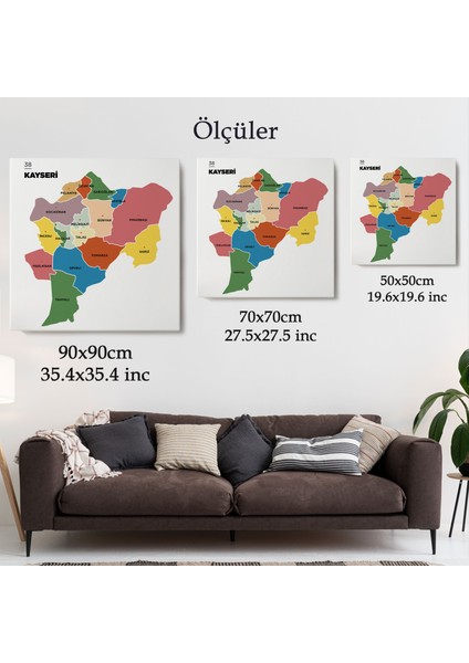 Kayseri Ili ve Ilçeler Haritası Dekoratif Kanvas Tablo 1386 indirimleri