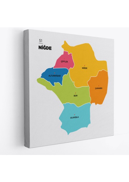Niğde Ili ve Ilçeler Haritası Dekoratif Kanvas Tablo 1430