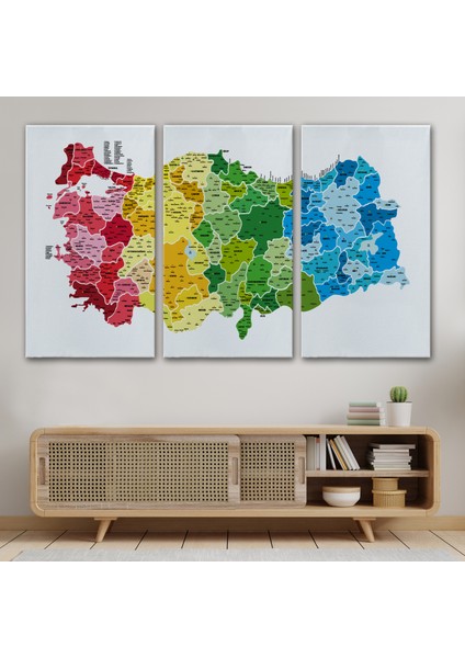 Türkiye Haritası Kanvas Tablo Il ve Ilçeli Ayrıntılı Eğitici Dekoratif Tablo 3049 modelleri