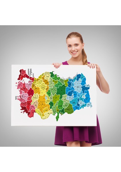 Türkiye Haritası Kanvas Tablo Il ve Ilçeli Ayrıntılı Eğitici Dekoratif Tablo 3049 fırsatları