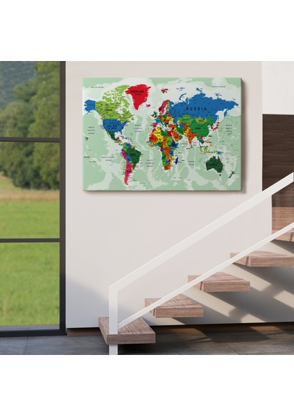 Dünya Haritası Son Derece Ayrıntılı Eğitici Okyanuslu Dekoratif Kanvas Tablo 2553 indirimleri