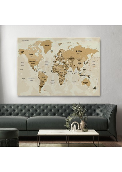 Dünya Haritası Kanvas Tablo Ülke Başkentli ve Okyanus Detaylı Tablo 2765 fiyatları
