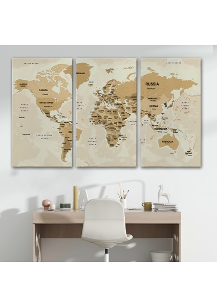Dünya Haritası Kanvas Tablo Ülke Başkentli ve Okyanus Detaylı Tablo 2765 modelleri