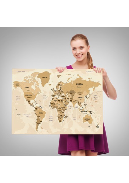 Dünya Haritası Kanvas Tablo Ülke Başkentli ve Okyanus Detaylı Tablo 2765 fırsatları
