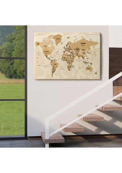 Dünya Haritası Kanvas Tablo Ülke Başkentli ve Okyanus Detaylı Tablo 2765 indirimleri