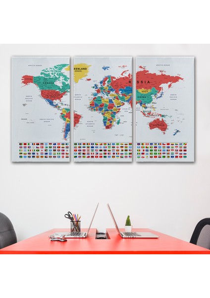 Dünya Haritası Son Derece Ayrıntılı Eğitici ve Bayraklı Kanvas Tablo 2794 modelleri
