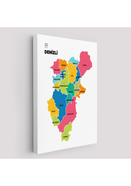 Denizli Ili ve Ilçeler Haritası Dekoratif Kanvas Tablo 1318