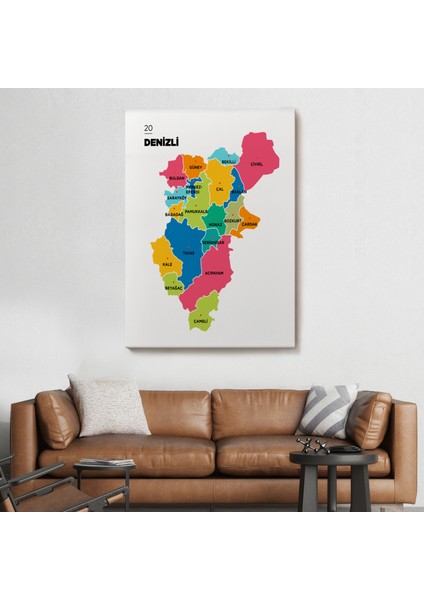Denizli Ili ve Ilçeler Haritası Dekoratif Kanvas Tablo 1318 fiyatları