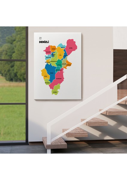 Denizli Ili ve Ilçeler Haritası Dekoratif Kanvas Tablo 1318 fırsatları