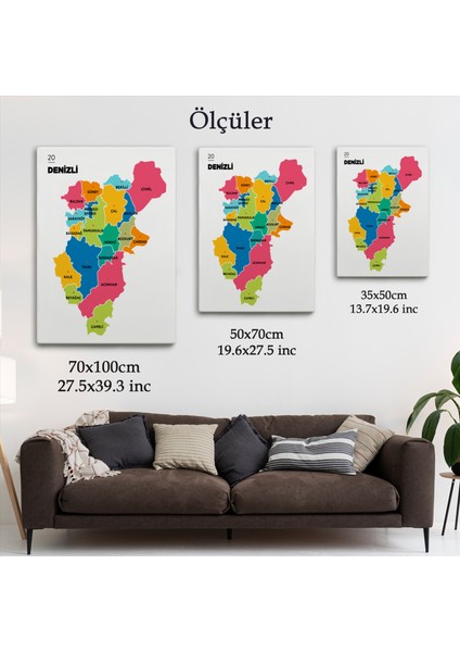 Denizli Ili ve Ilçeler Haritası Dekoratif Kanvas Tablo 1318 indirimleri