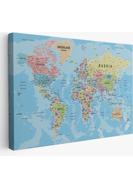 Dünya Haritası Kanvas Tablo Çok Ayrıntılı Dekoratif ve Okyanuslu 2161
