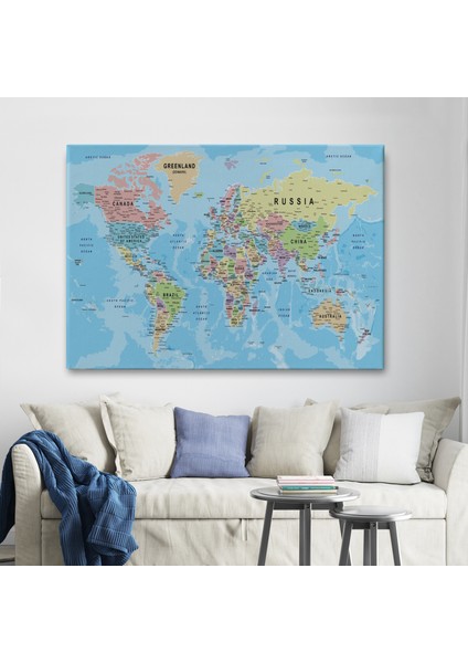 Dünya Haritası Kanvas Tablo Çok Ayrıntılı Dekoratif ve Okyanuslu 2161 fiyatları
