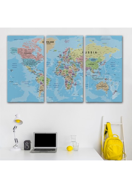 Dünya Haritası Kanvas Tablo Çok Ayrıntılı Dekoratif ve Okyanuslu 2161 modelleri
