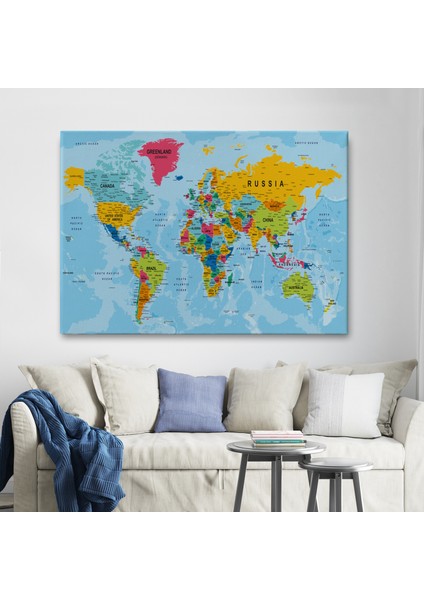 Dünya Haritası Kanvas Tablo Çok Ayrıntılı Dekoratif ve Okyanuslu 2171 fiyatları