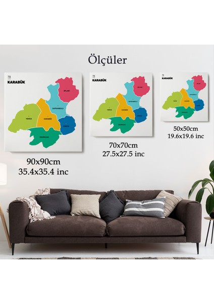 Karabük Ili ve Ilçeler Haritası Dekoratif Kanvas Tablo 1373 indirimleri
