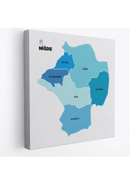 Niğde Ili ve Ilçeler Haritası Dekoratif Kanvas Tablo 1432
