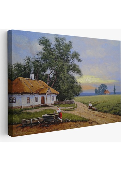 Köy Evi Manzarası Yağlıboya Görünüm Dekoratif Kanvas Duvar TABLOSU-3555