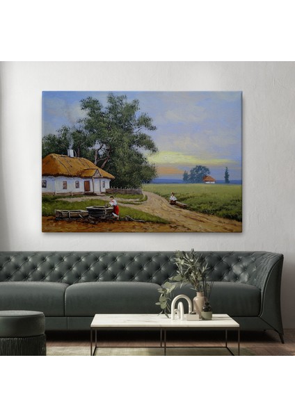Köy Evi Manzarası Yağlıboya Görünüm Dekoratif Kanvas Duvar TABLOSU-3555 fiyatları