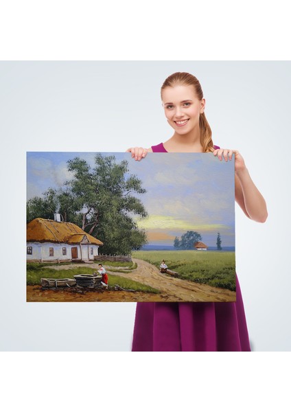 Köy Evi Manzarası Yağlıboya Görünüm Dekoratif Kanvas Duvar TABLOSU-3555 fırsatları