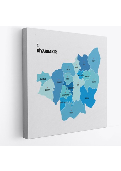 Diyarbakır Ili ve Ilçeler Haritası Dekoratif Kanvas Tablo 1323