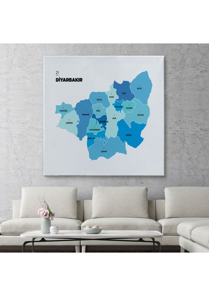 Diyarbakır Ili ve Ilçeler Haritası Dekoratif Kanvas Tablo 1323 fiyatları