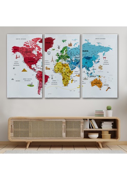 Türkçe Dünya Haritası Son Derece Ayrıntılı Eğitici ve Sembollü Kanvas Tablo 3224 modelleri