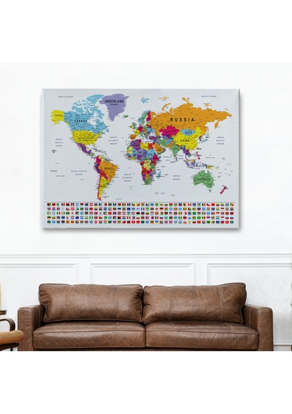 Dünya Haritası Son Derece Ayrıntılı Eğitici-Öğretici ve Bayraklı Dekoratif TABLO-3250 fiyatları