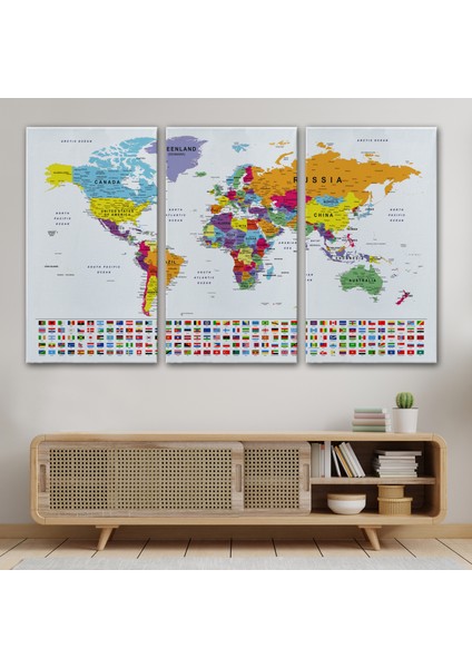 Dünya Haritası Son Derece Ayrıntılı Eğitici-Öğretici ve Bayraklı Dekoratif TABLO-3250 modelleri