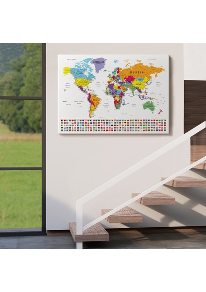 Dünya Haritası Son Derece Ayrıntılı Eğitici-Öğretici ve Bayraklı Dekoratif TABLO-3250 indirimleri
