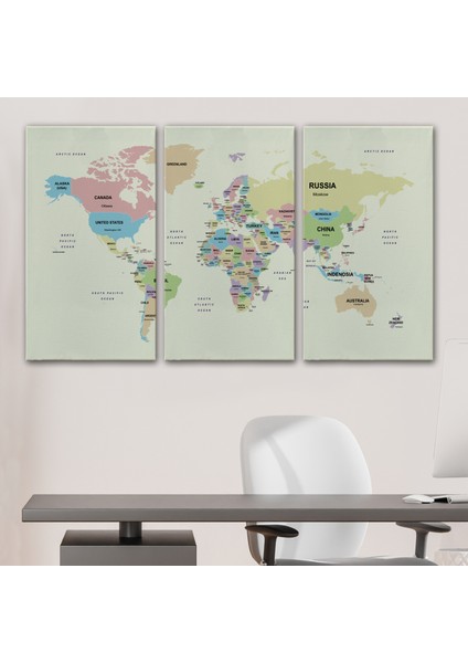 Dünya Haritası Kanvas Tablo Ülke Başkent Detaylı ve Dekoratif 2603 modelleri