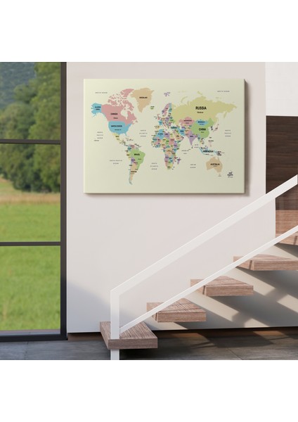 Dünya Haritası Kanvas Tablo Ülke Başkent Detaylı ve Dekoratif 2603 indirimleri