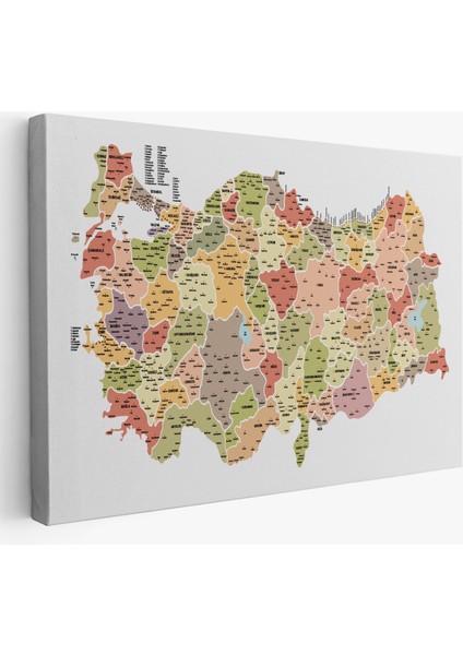 Türkiye Haritası Kanvas Tablo Il ve Ilçeli Ayrıntılı Eğitici Dekoratif Tablo 3045