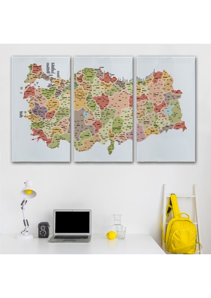 Türkiye Haritası Kanvas Tablo Il ve Ilçeli Ayrıntılı Eğitici Dekoratif Tablo 3045 modelleri