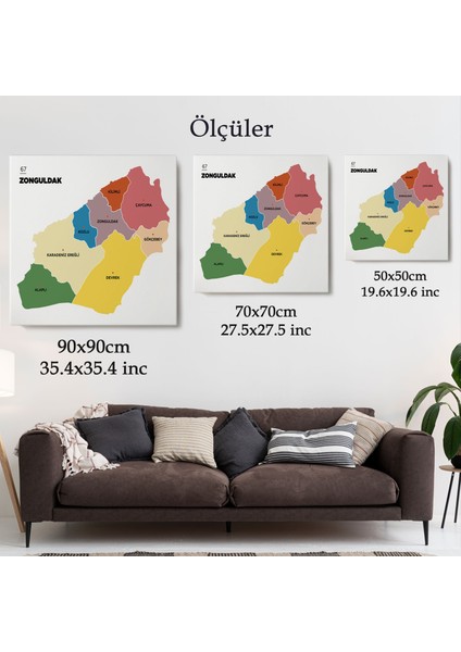 Zonguldak Ili ve Ilçeler Haritası Dekoratif Kanvas Tablo 1488 indirimleri