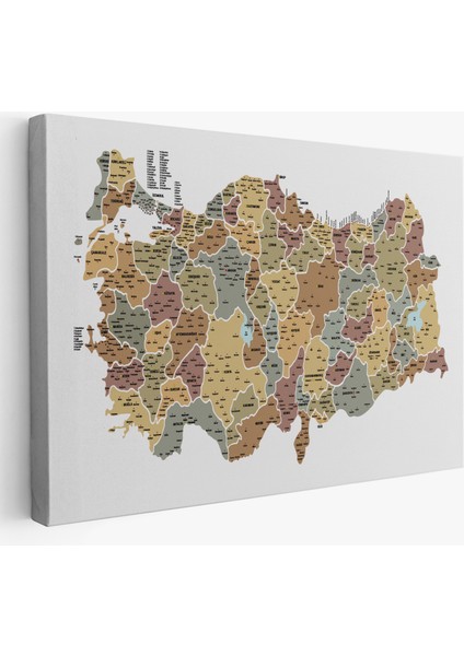Türkiye Haritası Kanvas Tablo Il ve Ilçeli Ayrıntılı Eğitici Dekoratif Tablo 3050