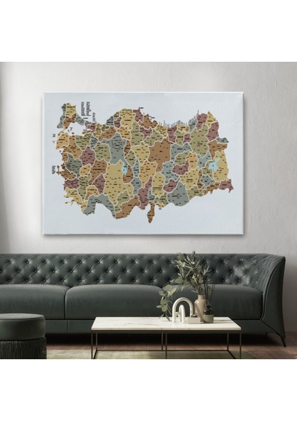 Türkiye Haritası Kanvas Tablo Il ve Ilçeli Ayrıntılı Eğitici Dekoratif Tablo 3050 fiyatları