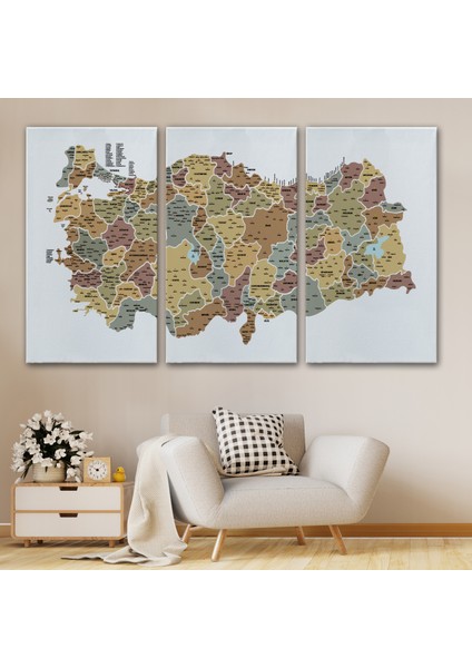Türkiye Haritası Kanvas Tablo Il ve Ilçeli Ayrıntılı Eğitici Dekoratif Tablo 3050 modelleri