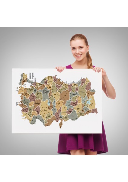 Türkiye Haritası Kanvas Tablo Il ve Ilçeli Ayrıntılı Eğitici Dekoratif Tablo 3050 fırsatları