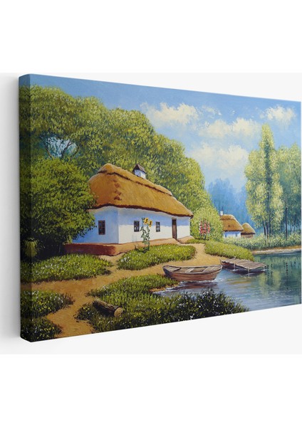Ukrayna Köy Evi Manzarası Yağlıboya Görünüm Dekoratif Kanvas Duvar TABLOSU-3663