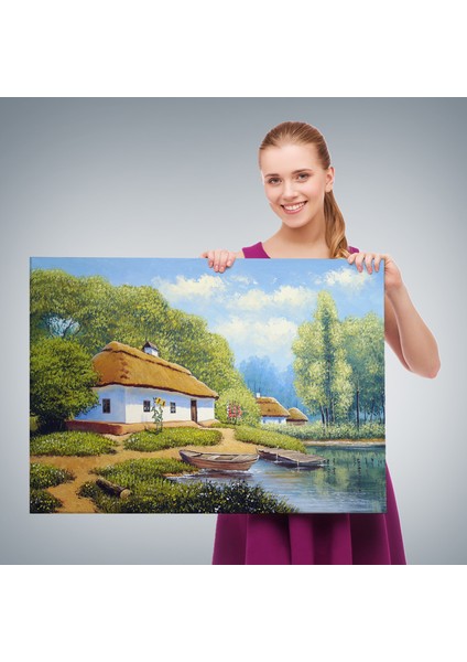 Ukrayna Köy Evi Manzarası Yağlıboya Görünüm Dekoratif Kanvas Duvar TABLOSU-3663 fırsatları