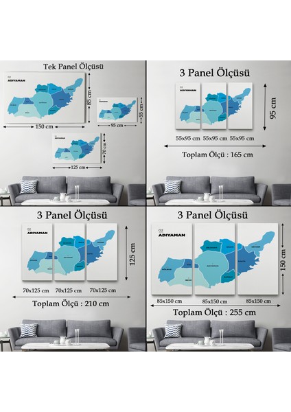 Adıyaman Ili ve Ilçeler Haritası Dekoratif Kanvas Tablo 1249 indirimleri