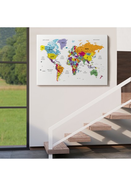 Türkçe Dünya Haritası Dekoratif Kanvas Tablo Son Derece Detaylı 1611 indirimleri