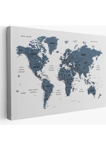 Türkçe Dünya Haritası Dekoratif Kanvas Tablo Son Derece Detaylı 1615